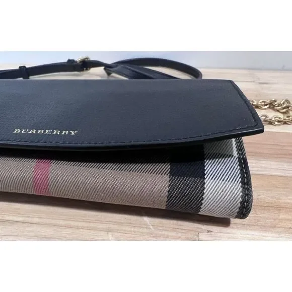 Burberry Henley Check Leather Wallet On Chain Black Shoulder Crossbody Bag - Picture 8 of 15